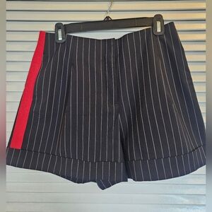 Women's Pinstripe Shorts with Red Stripe Accent